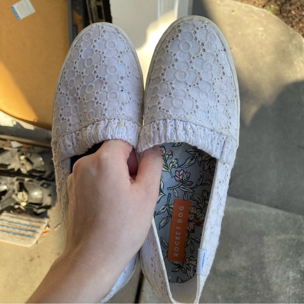 White Flower Texture Summer Shoes